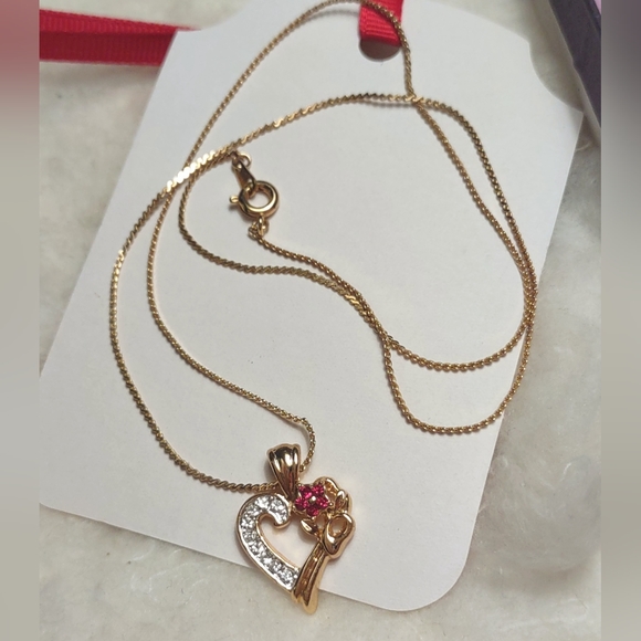 Heart Pendant w/Red Crystal Flower - Picture 3 of 6